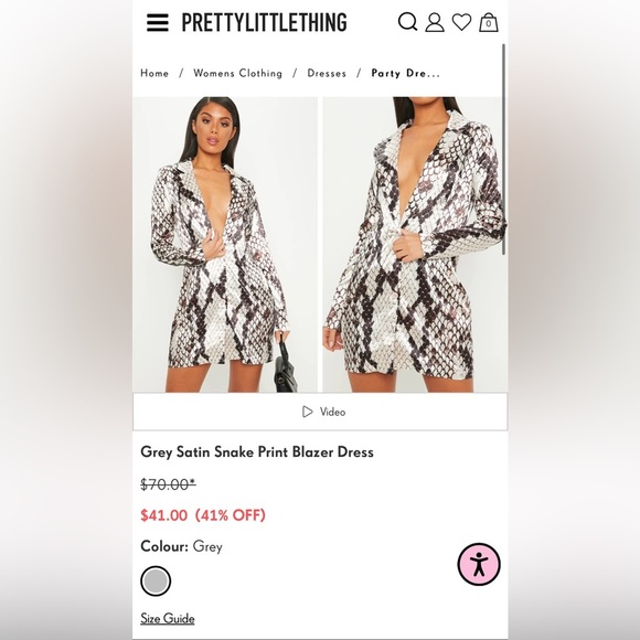 PrettyLittleThing Dresses & Skirts - NWT PRETTY LITTLE THING “Grey Satin Snake Print Blazer Dress”